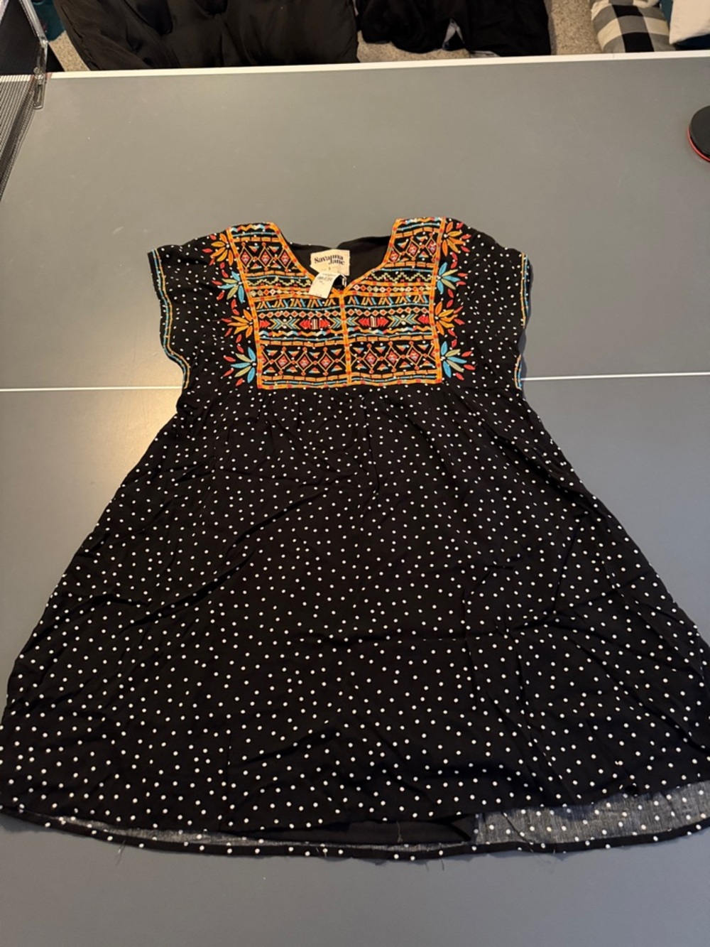 Savannah Jane Black Polka Dot Embroidered Dress